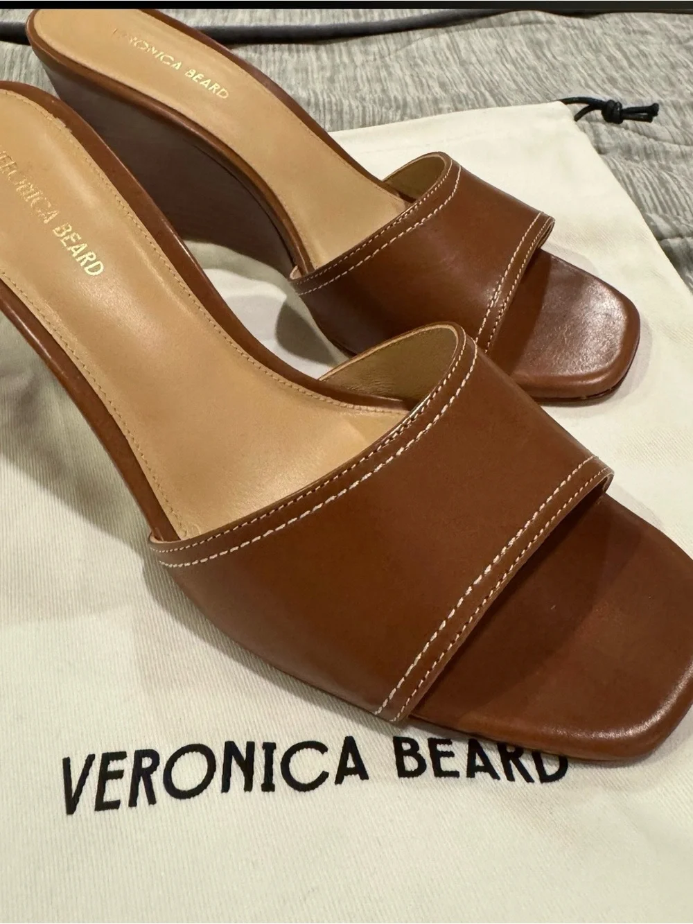 Veronica Beard Brown Ellen Wedge Sandal – Square Toe, Slip-On - Size 8